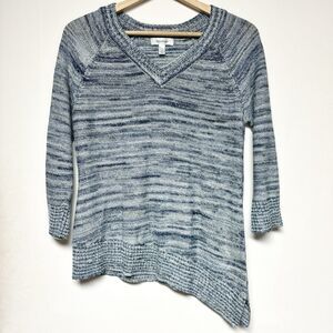 DressBarn Asymmetrical Women’s Size Lg Blue‎ Gray Knit Long 3/4 Sleeve Sweater